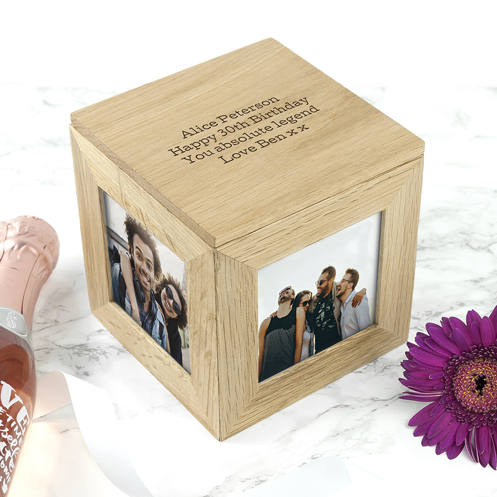 Personalised Oak Photo Cube Keepsake Box