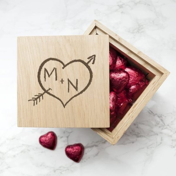 Engraved Carved Heart Oak Photo Cube