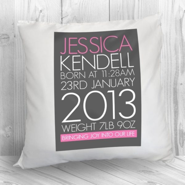 Personalised Baby Cushion Cover in Pink