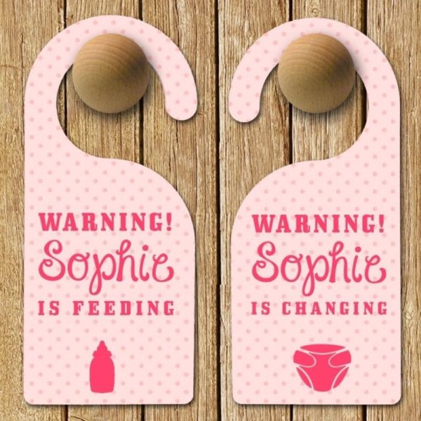 Personalised Baby Warning Door Hanger in Pink