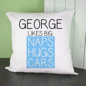 Personalised Blue This Baby Likes Cushion Cover
