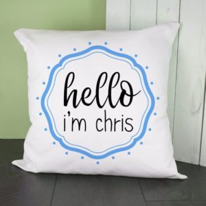 Personalised Hello Baby In Blue Frame Cushion Cover