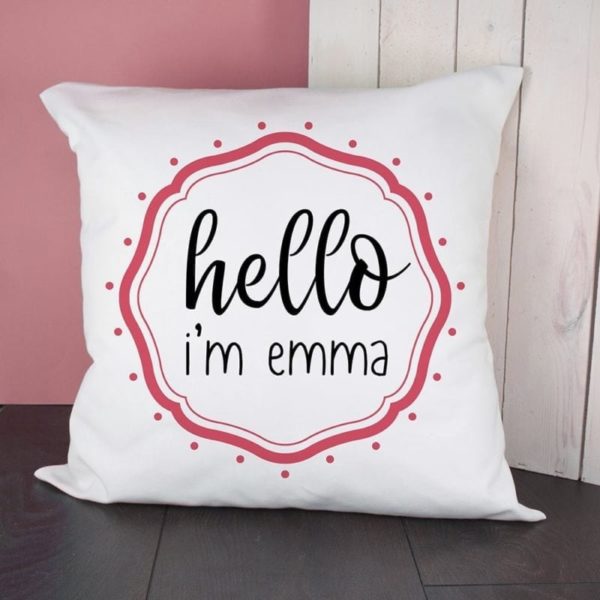 Personalised Hello Baby In Pink Frame Cushion Cover