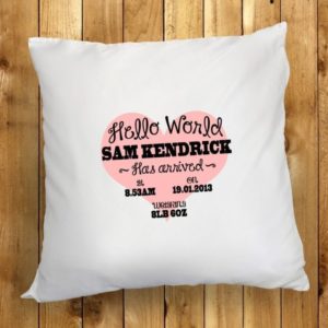 Personalised Hello World New Born Cushion Cover