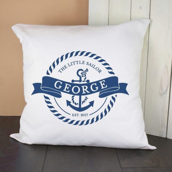 Personalised Little Sailor With Anchor Cushion Cover