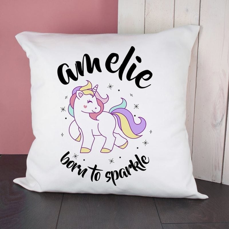 Personalised Unicorn Born To Sparkle Cushion Cover