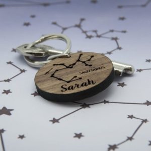 Round Wooden Key Ring - Zodiac sign and name