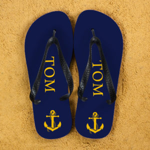 Anchor style Personalised Flip Flops in Blue and Yellow Anchor style Personalised Flip Flops in Blue and Yellow