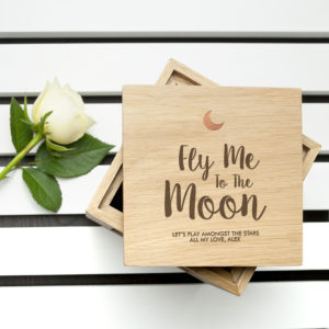 Personalised Fly Me To The Moon Oak Photo Cube
