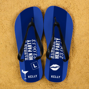 Hen Party Personalised Flip Flops in Dark Blue Hen Party Personalised Flip Flops in Dark Blue
