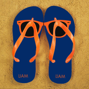 Holiday Style Personalised Flip Flops in Blue and Orange Holiday Style Personalised Flip Flops in Blue and Orange