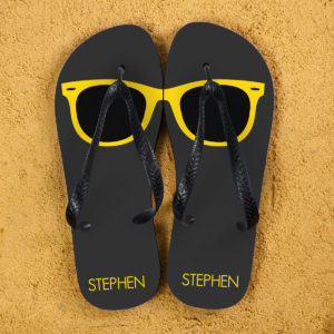 Holiday Style Personalised Flip Flops in Grey and Yellow Holiday Style Personalised Flip Flops in Grey and Yellow
