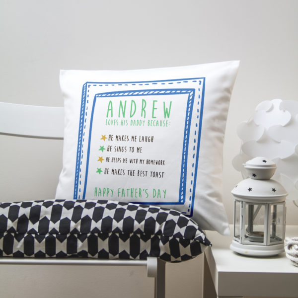 I Love Daddy Because... Personalised Cushion Cover