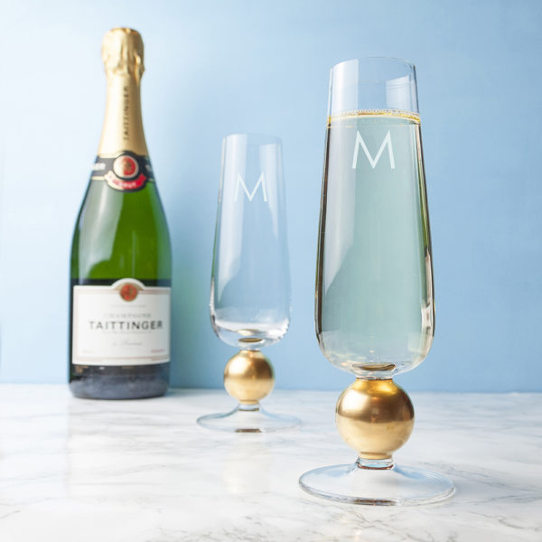 Personalised LSA Set Of Two Gold Champagne Glasses