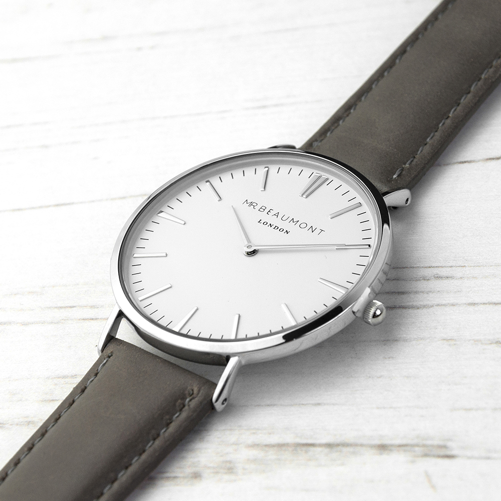Men's Modern-Vintage Personalised Leather Watch In Ash