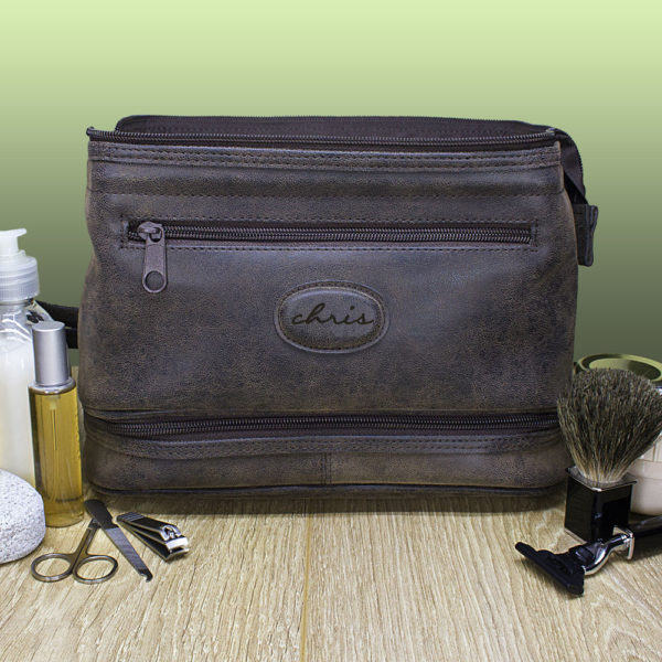 Men's Personalised Expandable Suede Textured Wash Bag