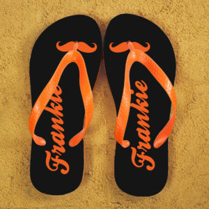 Moustache Style Personalised Flip Flops in Grey and Orange Moustache Style Personalised Flip Flops in Grey and Orange