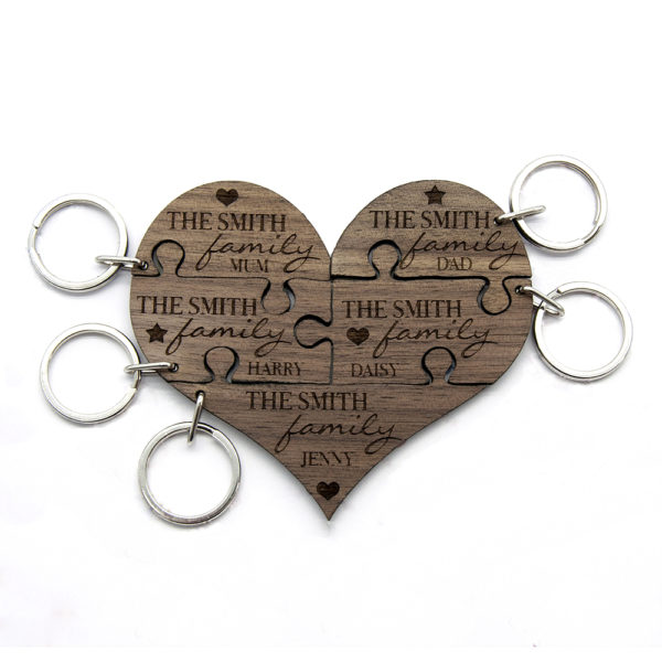 Our Family Heart Wooden Jigsaw Keyring