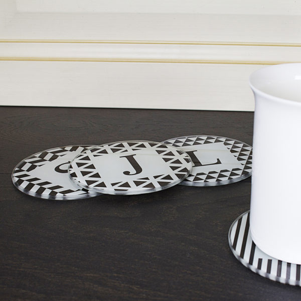 Set of Four Glass Coasters - Black & White Design