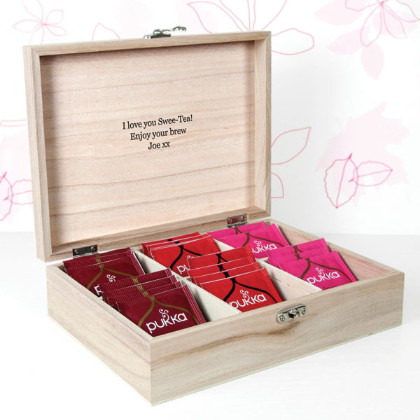 Time For Tea! Coloured Personalised Wooden Tea Box