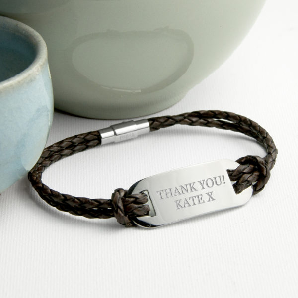 Personalised Men's Statement Leather Bracelet In Brown