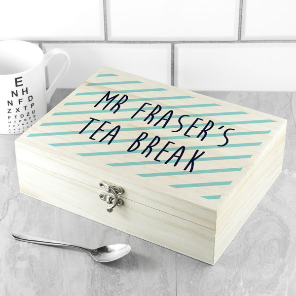 Personalised Teacher's Tea Break Box Stripes Design
