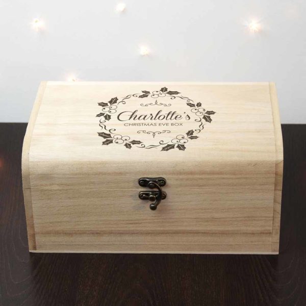 Personalised Christmas Eve Chest With Mistletoe Wreath