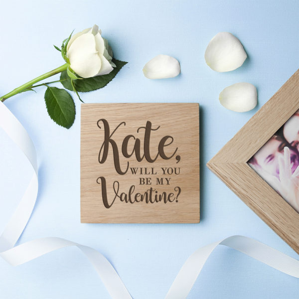 Personalised Be My Valentine Oak Photo Cube