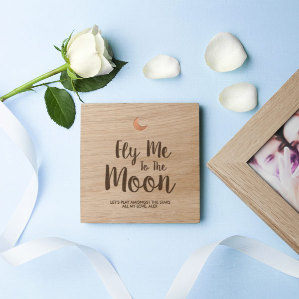 Personalised Fly Me To The Moon Oak Photo Cube