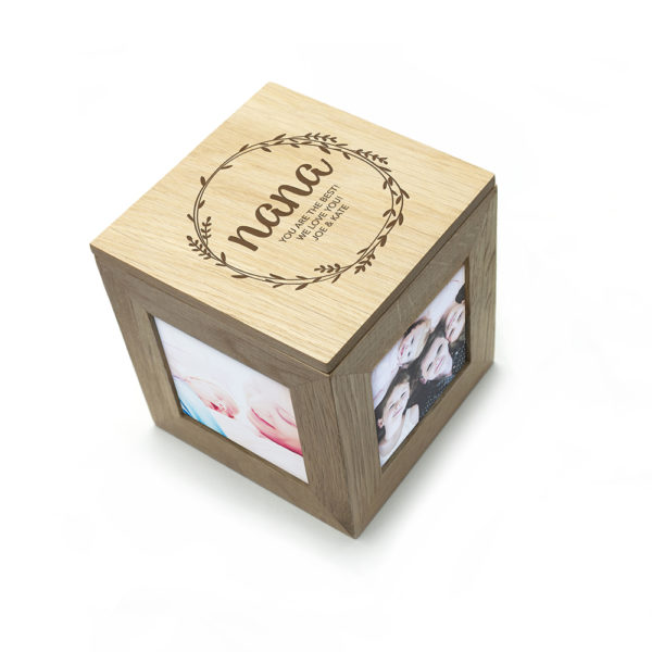Personalised Wreath Mother's Day Oak Photo Cube