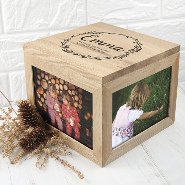 Personalised Wreath Mother's Day Large Oak Photo Cube