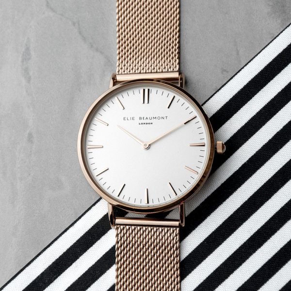 Personalised Rose Gold Mesh Strapped Watch With White Dial
