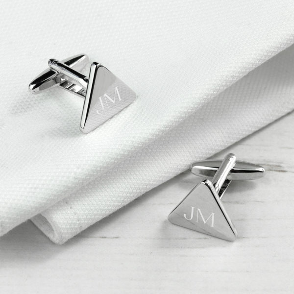 Personalised Rhodium Plated Triangle Cufflinks