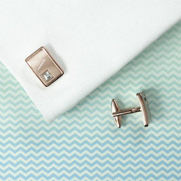 Personalised Rose Gold Plated Cufflinks With Crystal