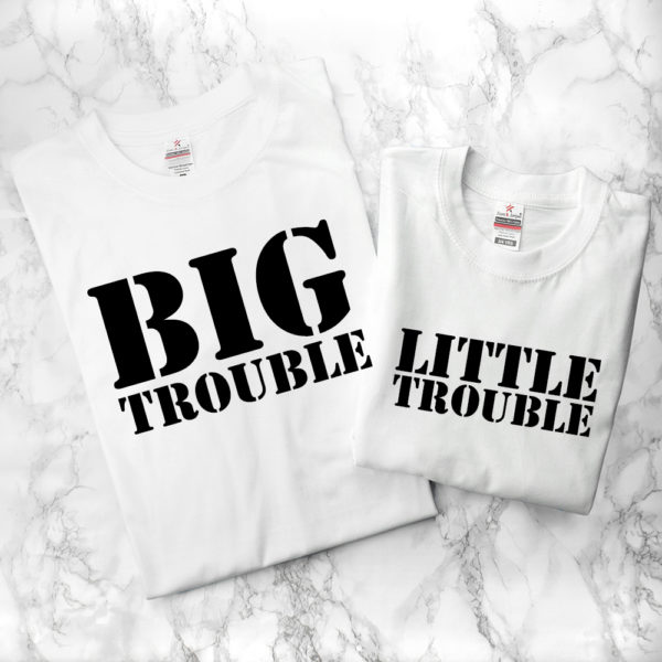 Personalised Daddy and Me Here Comes Trouble White T-Shirts