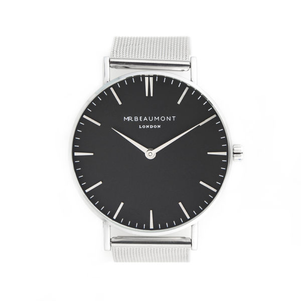 Personalised Men's Metallic Silver Watch With Black Face