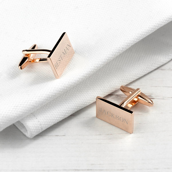 Personalised Rectangle Rose Gold Plated Cufflinks