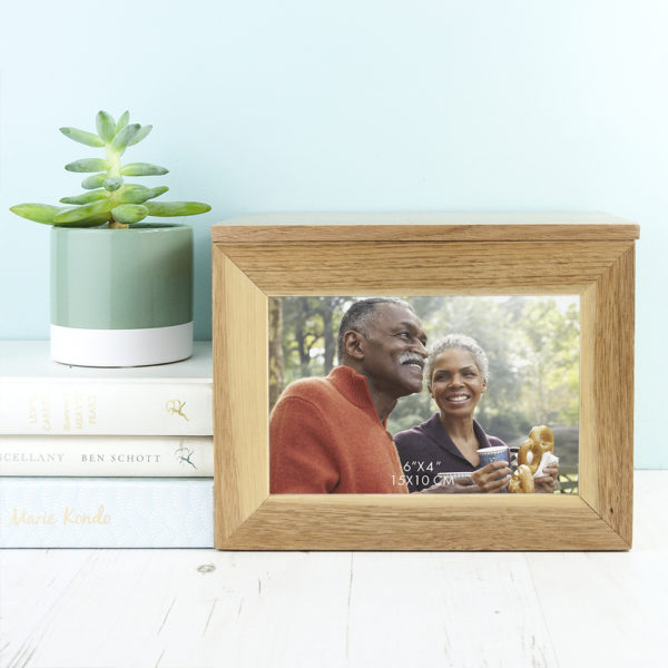 Personalised Couple Monogram Midi Oak Photo Cube Keepsake Box