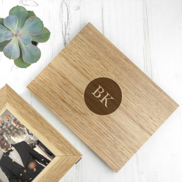 Personalised Midi Oak Photo Cube Keepsake Box With Initials