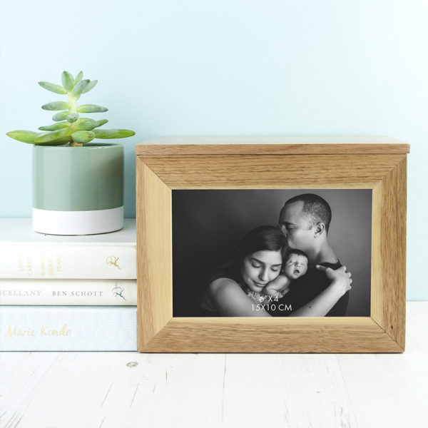 Personalised Little Acorn Midi Oak Photo Cube Keepsake Box