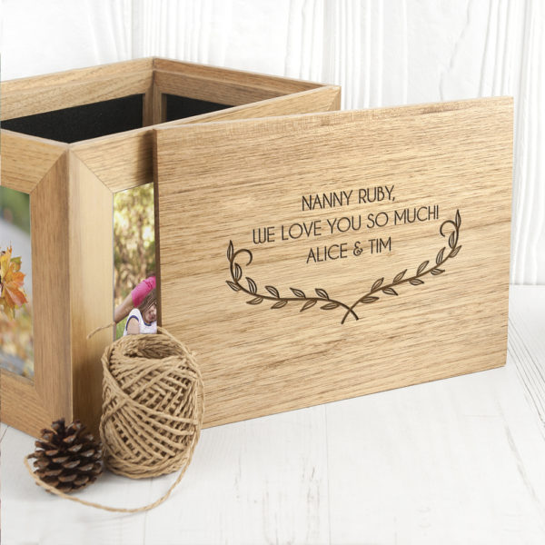 Personalised Mother's Love Midi Oak Photo Cube Keepsake Box