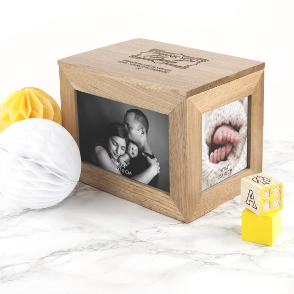Personalised Thank You Midi Oak Photo Cube Keepsake Box