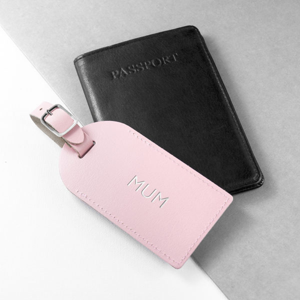 Personalised Pastel Pink Foiled Leather Luggage Tag