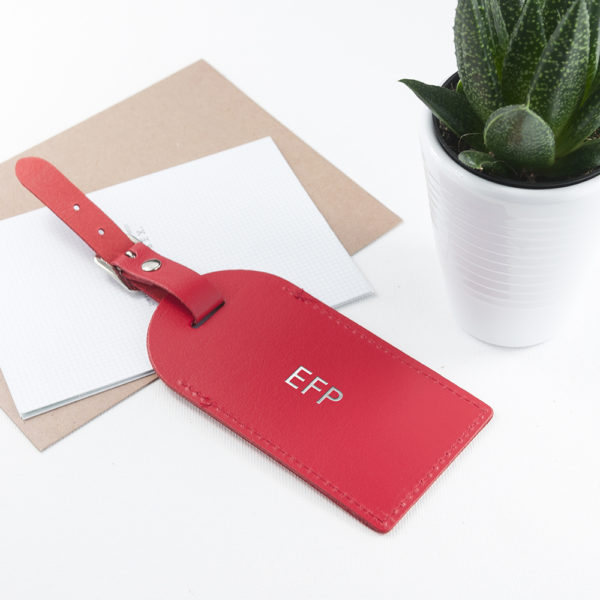 Personalised Red Foiled Leather Luggage Tag