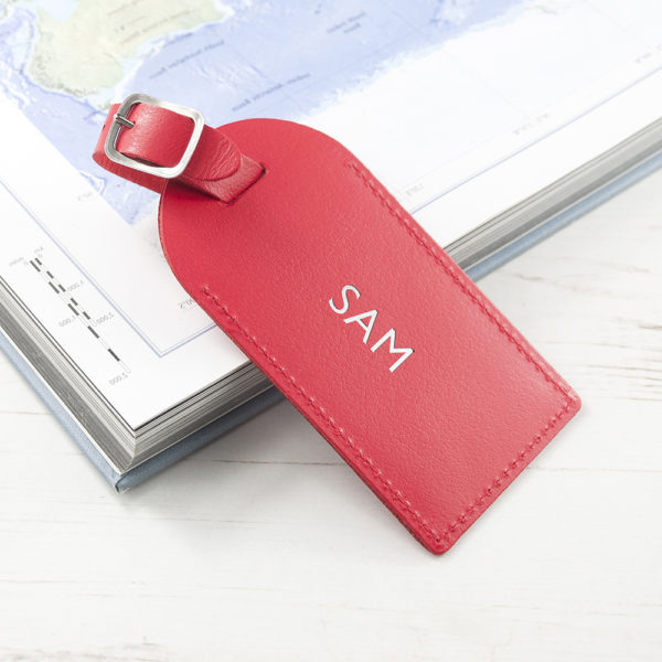 Personalised Red Foiled Leather Luggage Tag