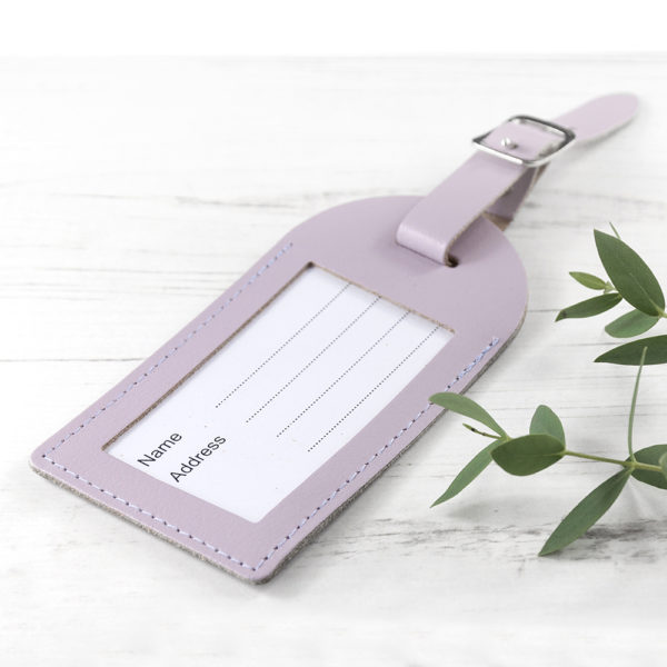 Personalised Lilac Foiled Leather Luggage Tag