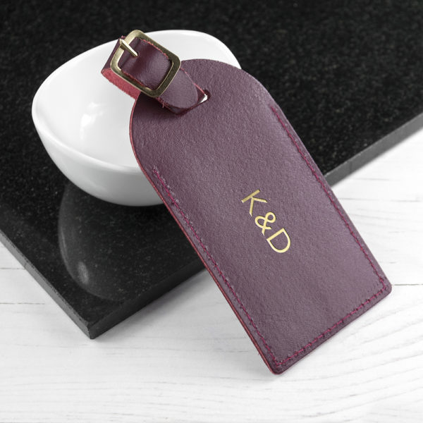 Personalised Burgundy Foiled Leather Luggage Tag