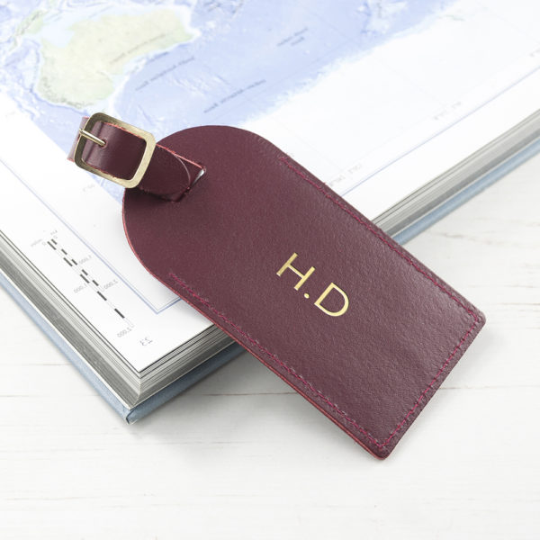 Personalised Burgundy Foiled Leather Luggage Tag