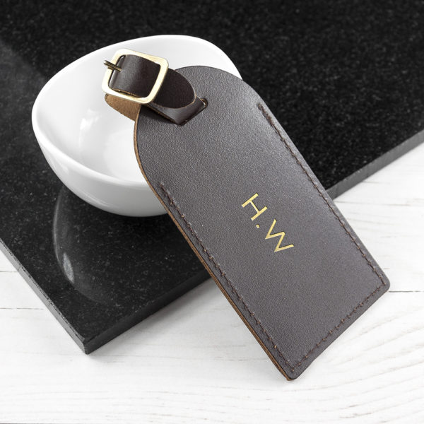 Personalised Brown Foiled Leather Luggage Tag