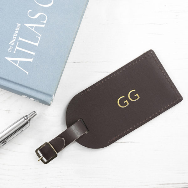Personalised Brown Foiled Leather Luggage Tag